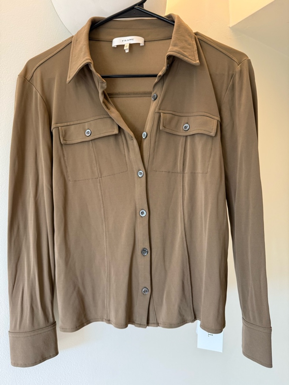 FRAME Button-Front Utility Shirt — Taupe
